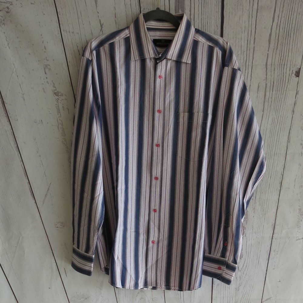 Bugatchi Uomo Multi Color Textured Stripe Button Down Long Sleeve Shirt - Large
